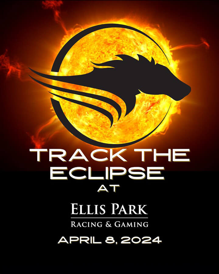 A 2024 Track the Eclipse at Ellis Park Racing event poster