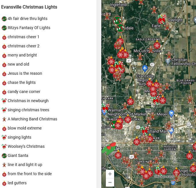 Evansville Christmas lights 2023 - Google My Maps-min