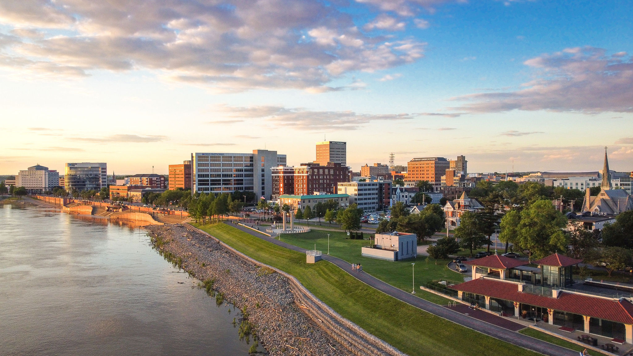 The Evansville riverfront and skyline