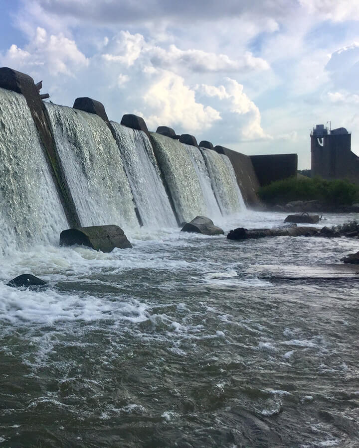An image from the bottom of the dam at the Falls of the Ohio River State Park
