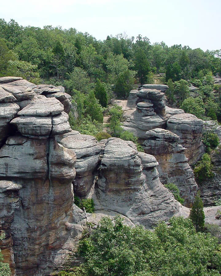 A view overlooking the rock formations in the Garden of the Gods in Shawnee National Forest