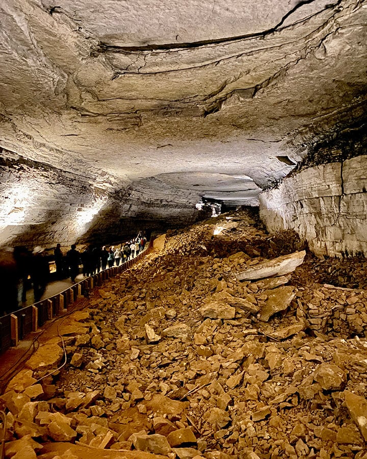An image of a tunnel in the Gothic Avenue cave system in Mammoth Cave, KY