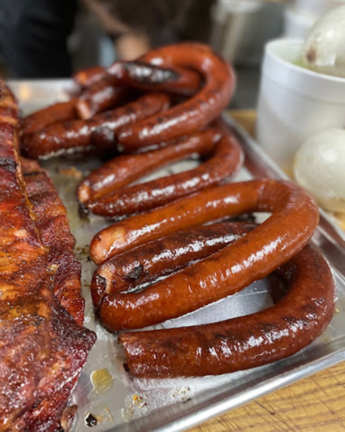 A picture of smoked link sausage from Kenny's Smoke Shack & BBQ in Evansville, IN