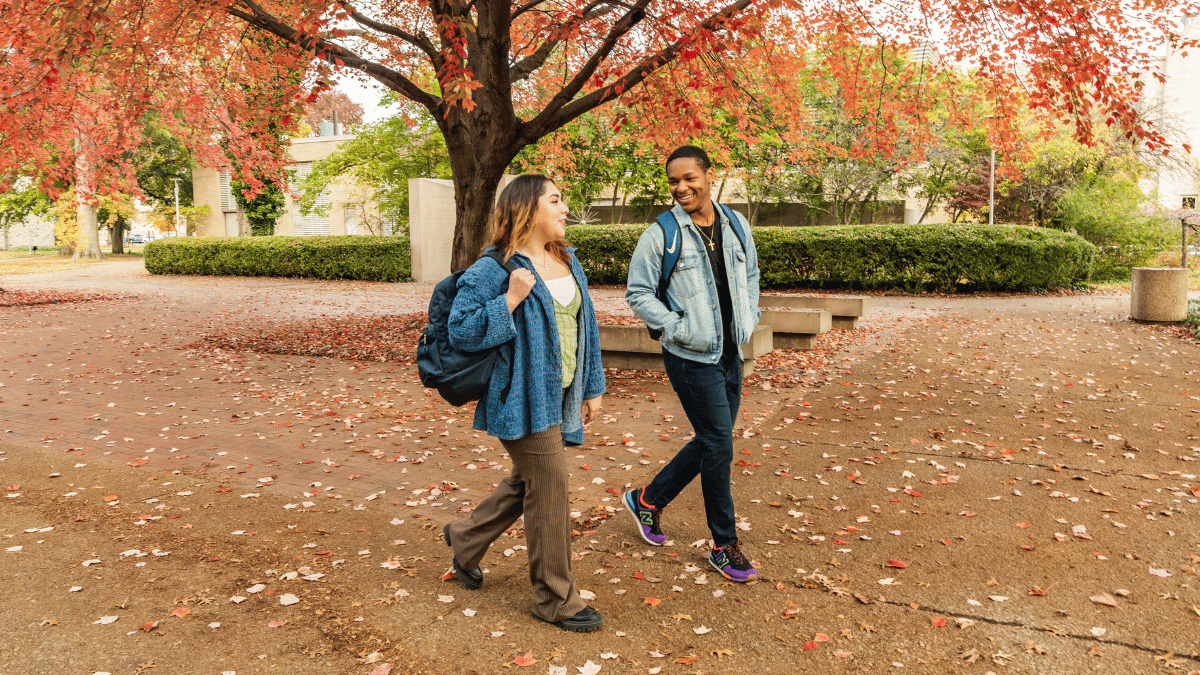 students walking on campus 