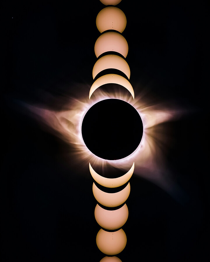 An image showing a compilation overlay of eclipse phases