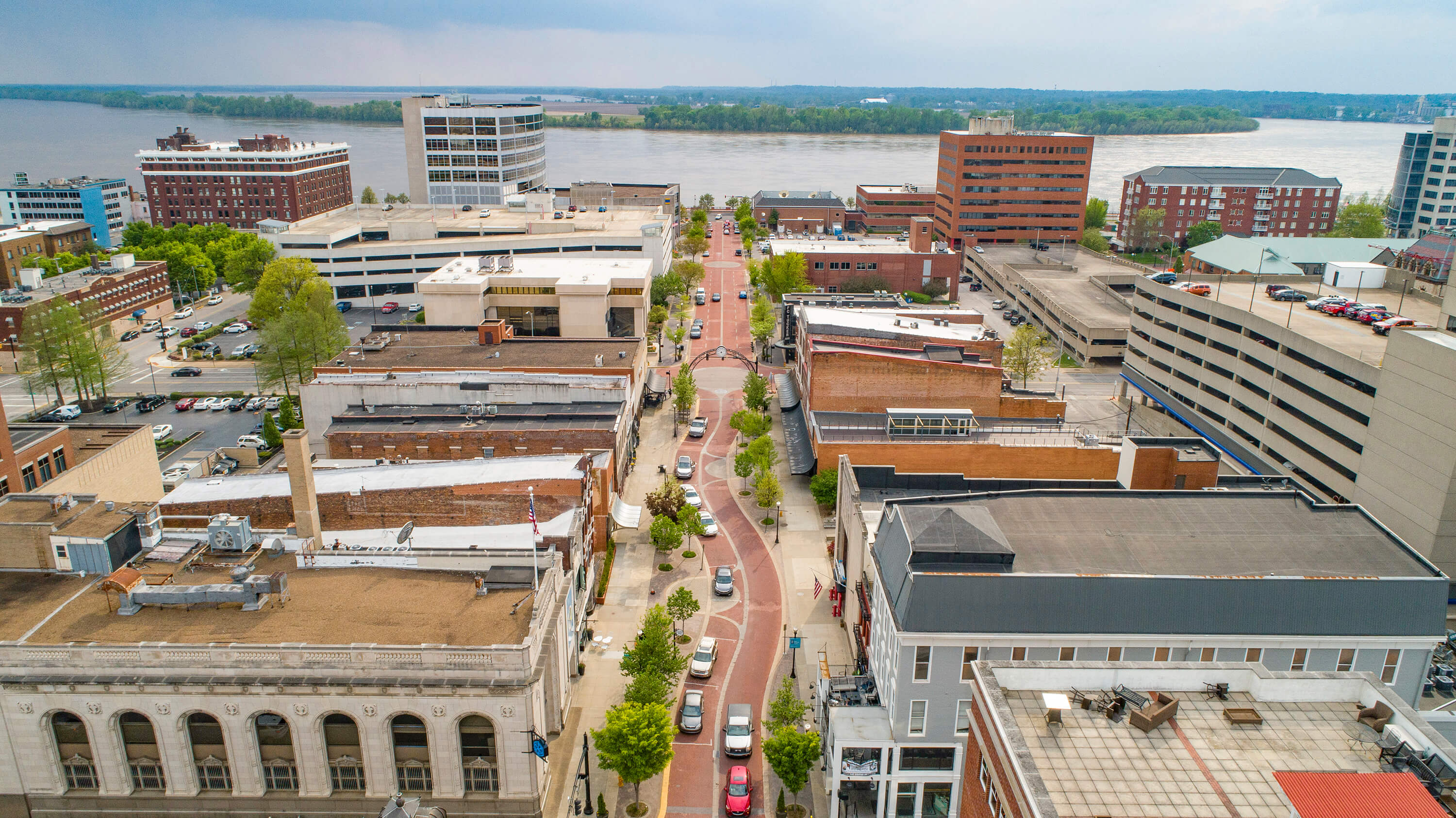 e is for everyone - Downtown Evansville - Main Street - Southwest - Aerial - April 2019 - Alex Morgan Imaging (1)
