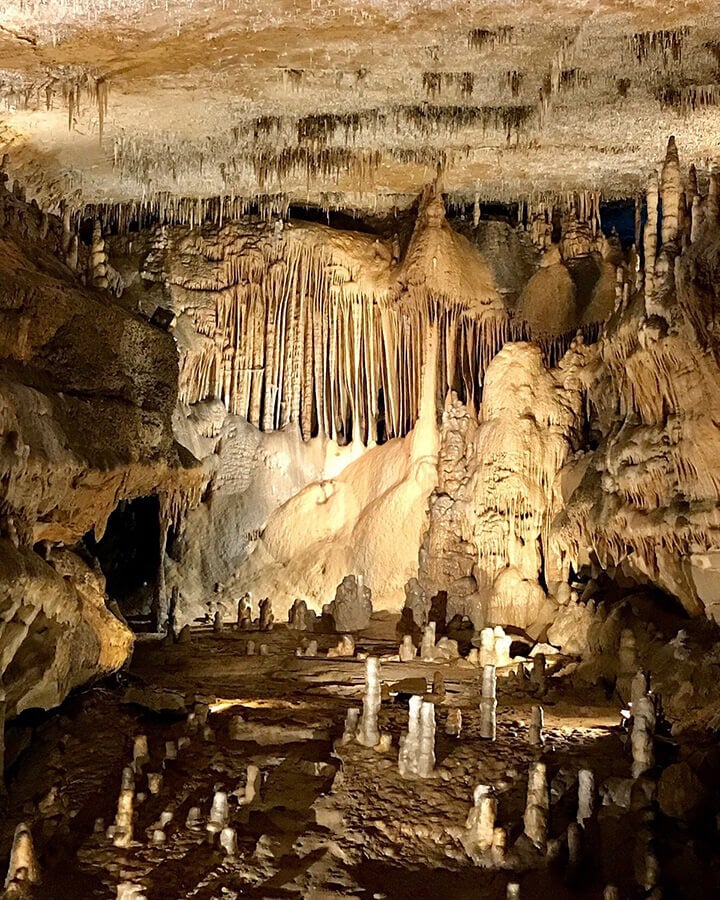 An interior shot of cave formations at Marengo Caves in Marengo, IN